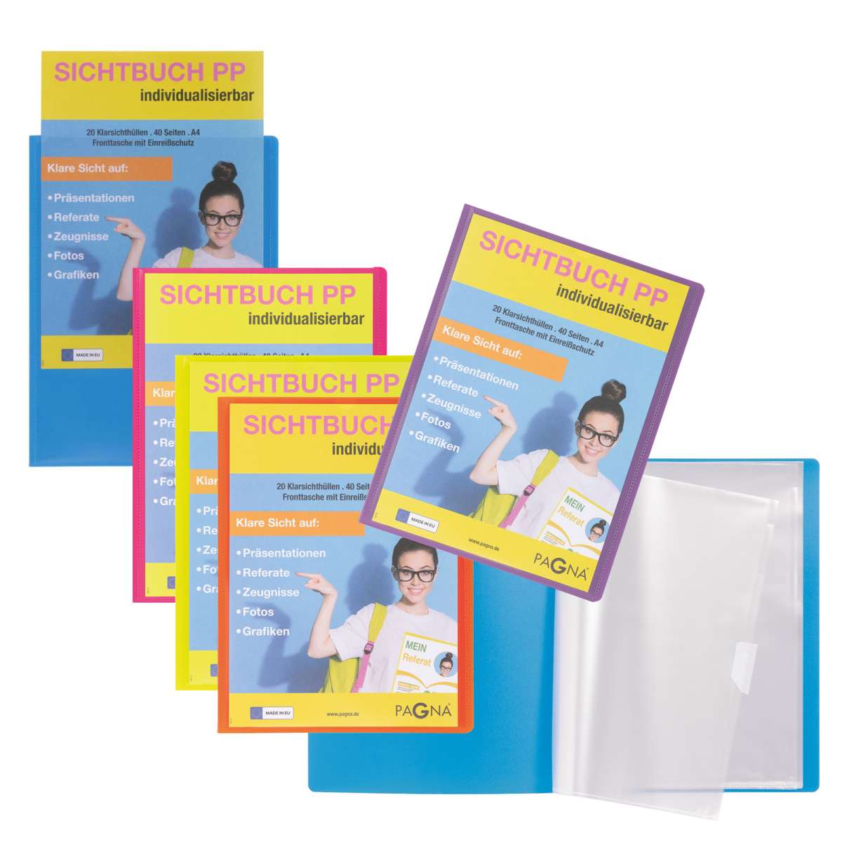 6x Sichtbuch A4 Mit Klarsichthüllen – Präsentationsmappe Mit 40 Taschen, In 3 Farben | Für Schule & Büro